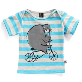 Minti S14 Baby Tee Riding Walrus Aqua Stripe